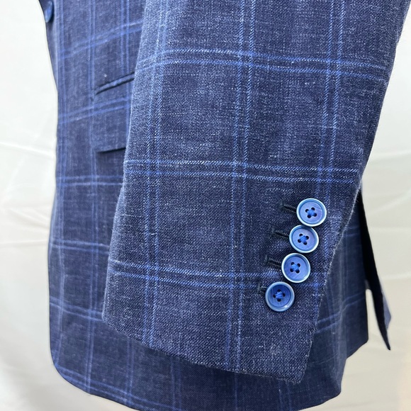 Greiner's Custom Wool/Silk/Linen Blend Blue Windowpane Plaid Blazer Jacket 38S - Picture 3 of 9